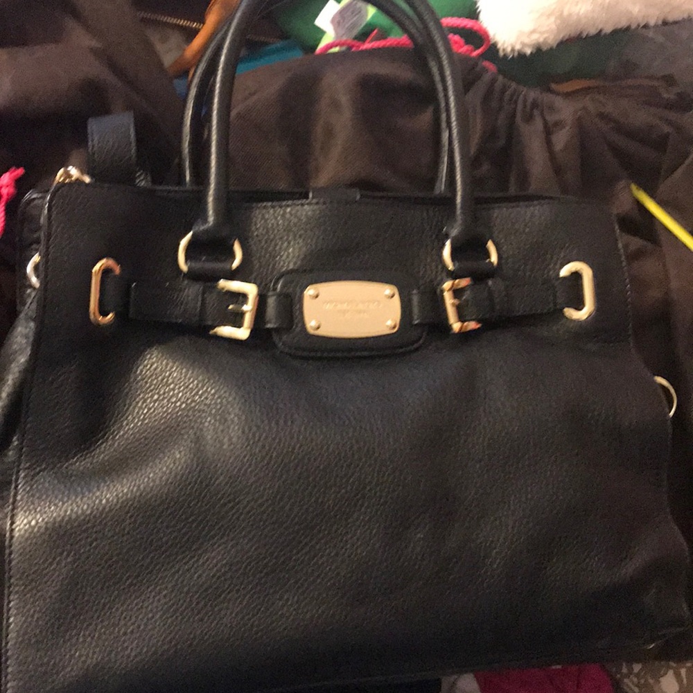Black leather Michael Kors large shoulder bag